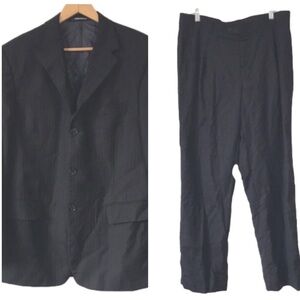 Daniel Hechter wool black blue pinstripe suit jacket size 42 pants size 36